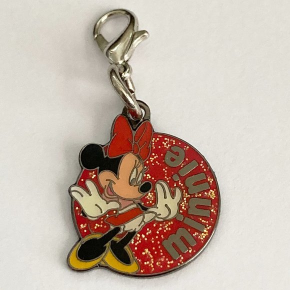 Vintage Disney Minnie Mouse Clip On Charm Zipper Pull Purse EnamelGlitter Signed - Picture 2 of 6